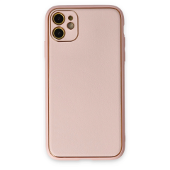 İphone 12 Kılıf Coco Deri Silikon Kapak - Pudra