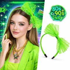 80’ler 90’lar Neon Yeşil Dantel Taç Fiyonklu