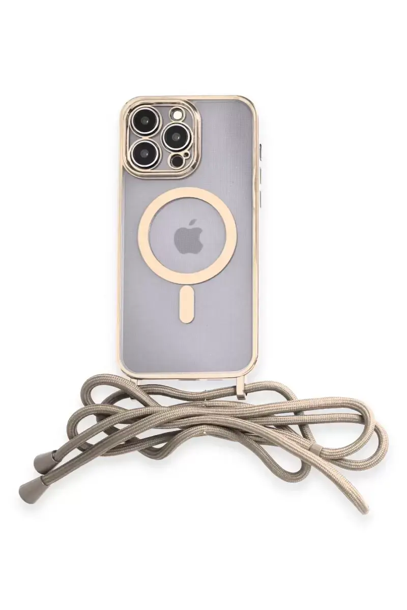 Newface Apple İphone 14 Pro Kılıf Divo Lazer Askılı Magsafe Kapak - Gold