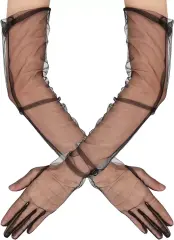 Uzun Boy Likralı Siyah Yetişkin Mega Tül Eldiven