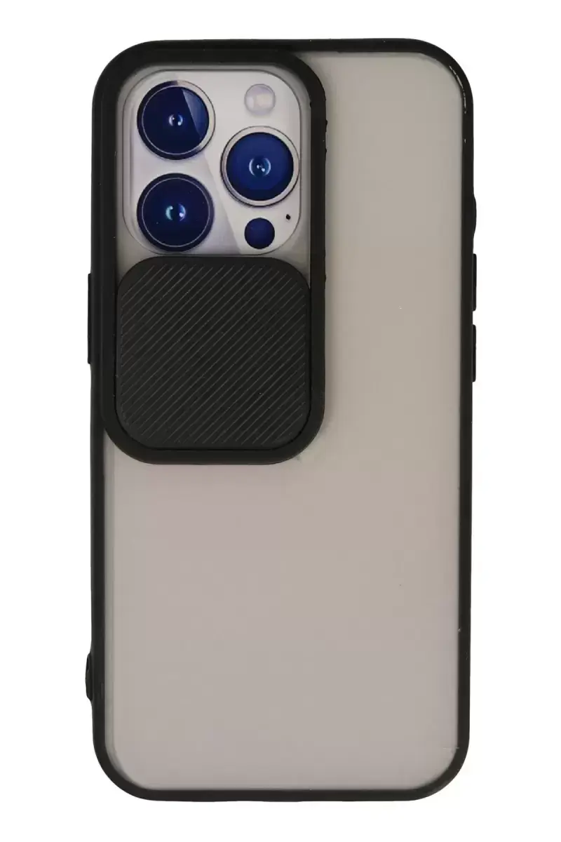 Newface İphone 13 Pro Kılıf Palm Buzlu Kamera Sürgülü Silikon - Siyah