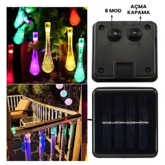 Powermaster Pm-29077 8 Modlu Solar 5m Renkli Su Damlası Led Zinciri - Su Geçirmez Bahçe Ve Balkon Aydınlatması