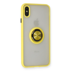 İphone X Kılıf Montreal Yüzüklü Silikon Kapak - Sarı