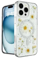 Newface İphone 16 Pro Kılıf Daisy Simli Magsafe Kapak - Gümüş