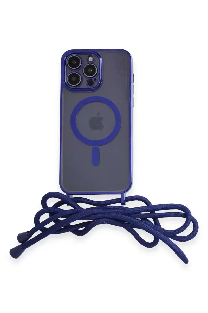 Newface İphone 13 Pro Max Kılıf Divo Lazer Askılı Magsafe Kapak - Mavi