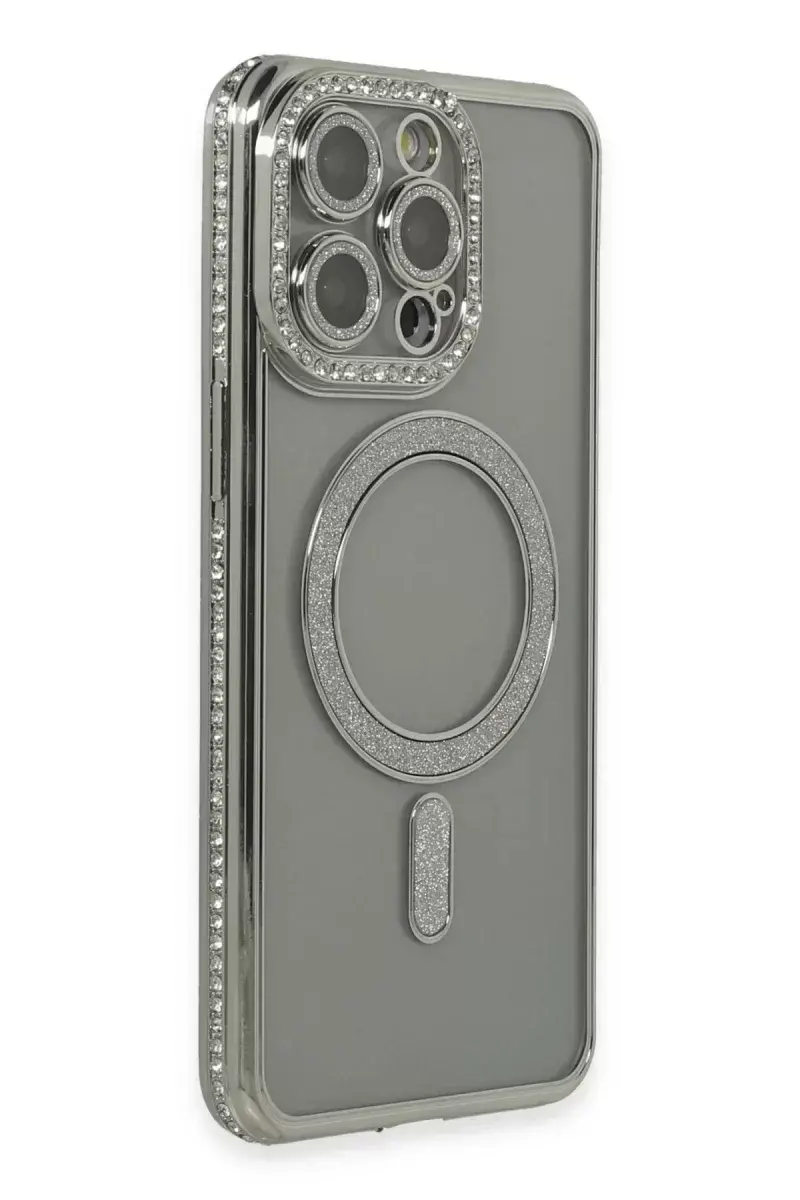 Newface İphone 15 Pro Kılıf Joke Simli Magneticsafe Kılıf - Gri
