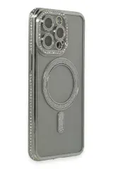 Newface İphone 15 Pro Kılıf Joke Simli Magneticsafe Kılıf - Gri