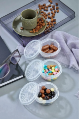 9 Lu Yelpaze Kapaklı Şeffaf Mini Sosluk - Ketçap Mayonez Kabı- Kahve Yanı Şeker Lokumluk