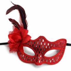 Kırmızı Tüylü Balo Maskesi Kadın Parti Aksesuarı