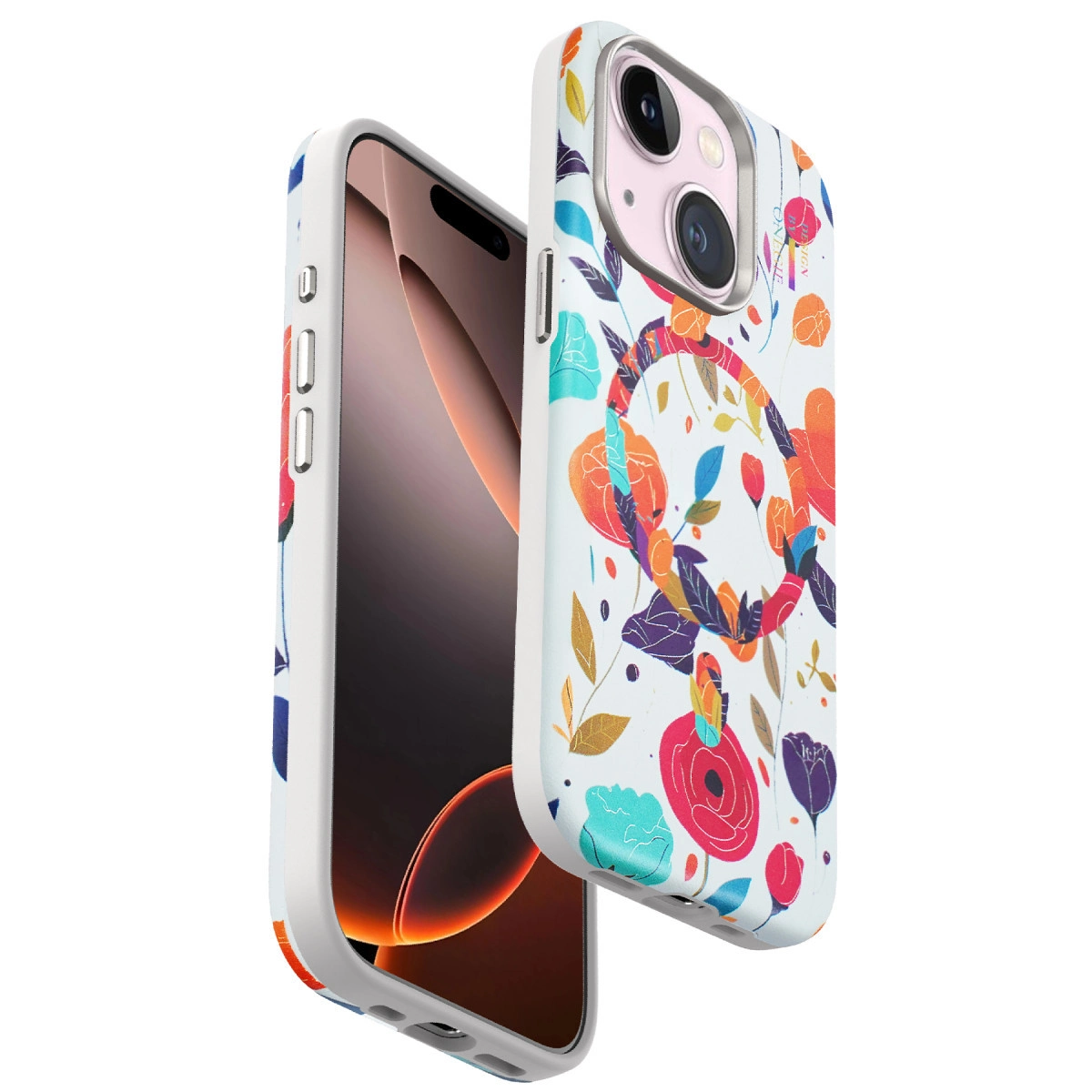 Onegif  İphone 15 Flower Series Magsafe Kapak - Beyaz