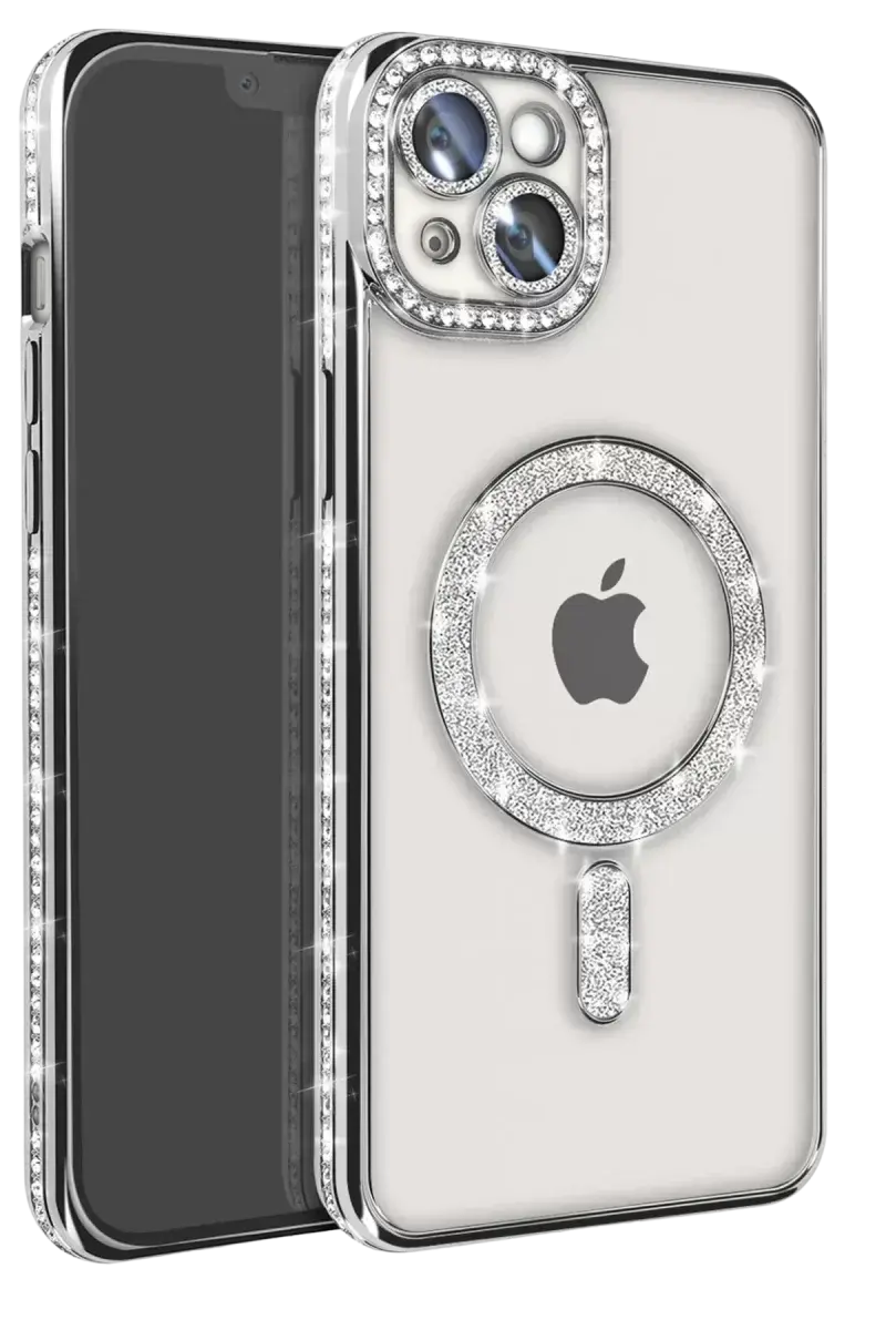 Newface İphone 14 Kılıf Joke Simli Magneticsafe Kılıf - Gümüş