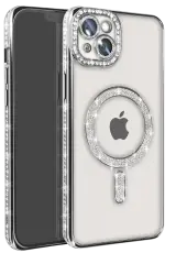 Newface İphone 14 Kılıf Joke Simli Magneticsafe Kılıf - Gümüş