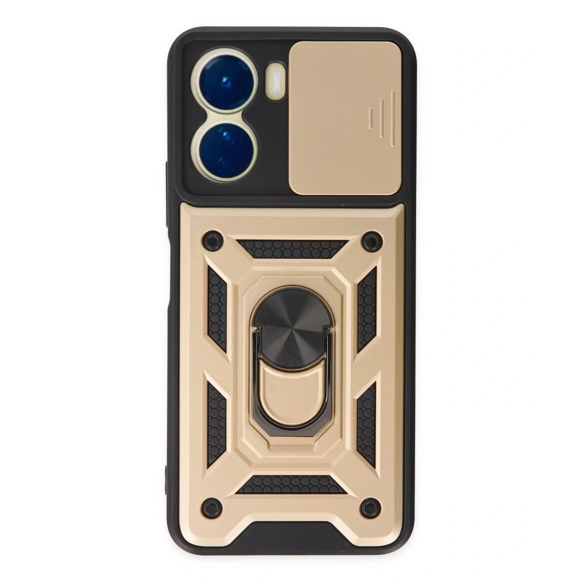 Vivo Y16 Kılıf Pars Lens Yüzüklü Silikon - Gold