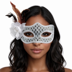 Gümüş Renk Tüylü Balo Maskesi Kadın Parti Aksesuarı