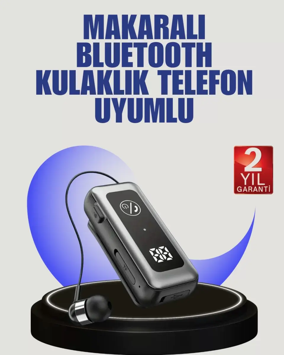 İçi Sarılabilen Kablo Ve Yaka Klipsli Bluetooth Kulaklık