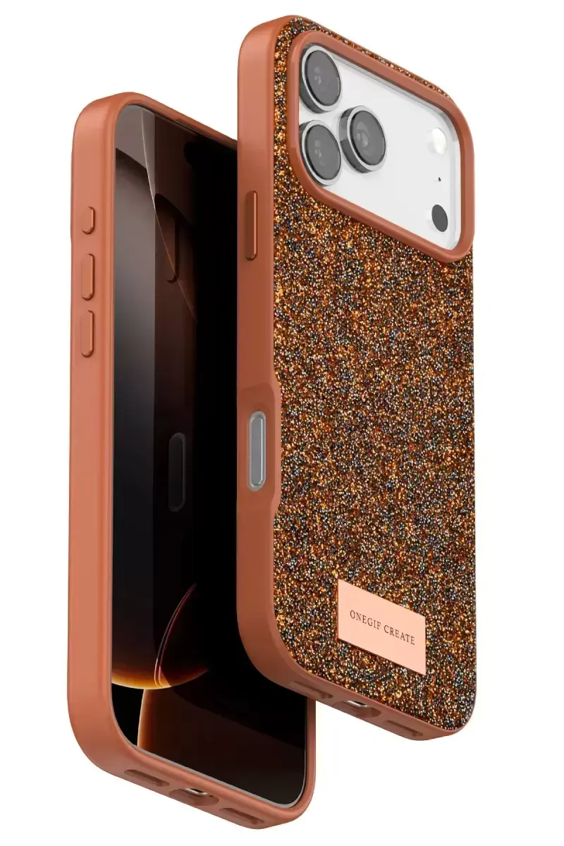 Onegif Apple İphone 17 Pro Max Bright Simli Kapak - Turuncu