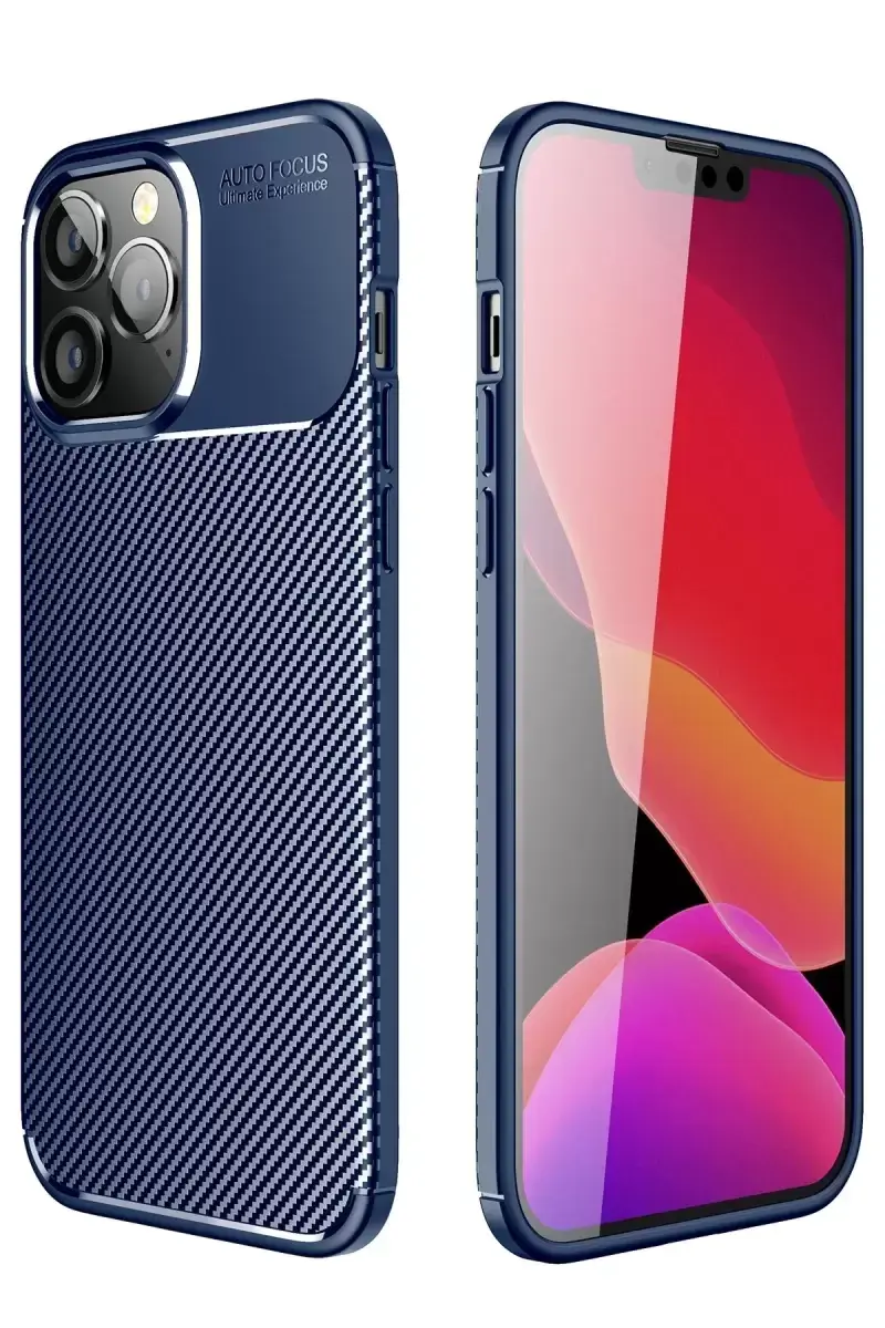 Newface Apple İphone 14 Pro Kılıf Auto Focus Karbon Kapak - Lacivert