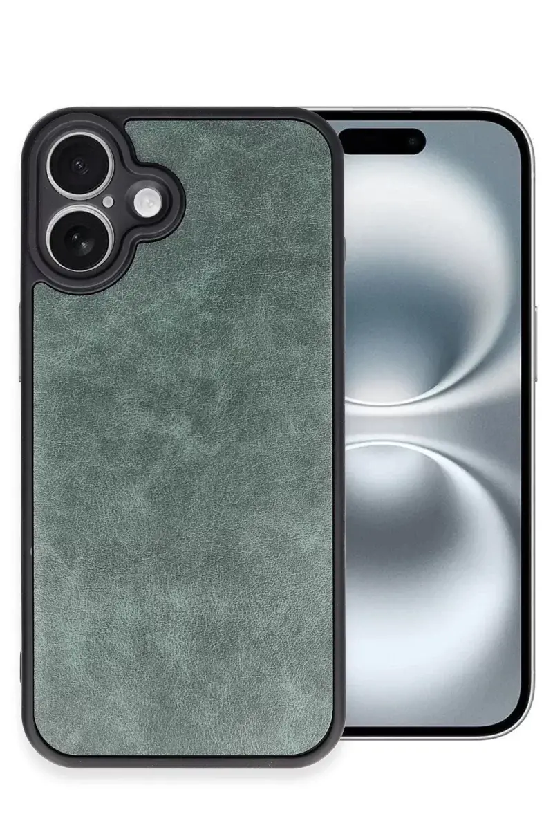 Newface İphone 16 Plus Kılıf Aras Deri Kapak - Koyu Yeşil