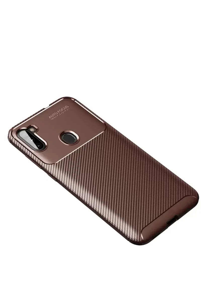 Newface Samsung Galaxy A11 Kılıf Auto Focus Karbon Kapak - Kahverengi