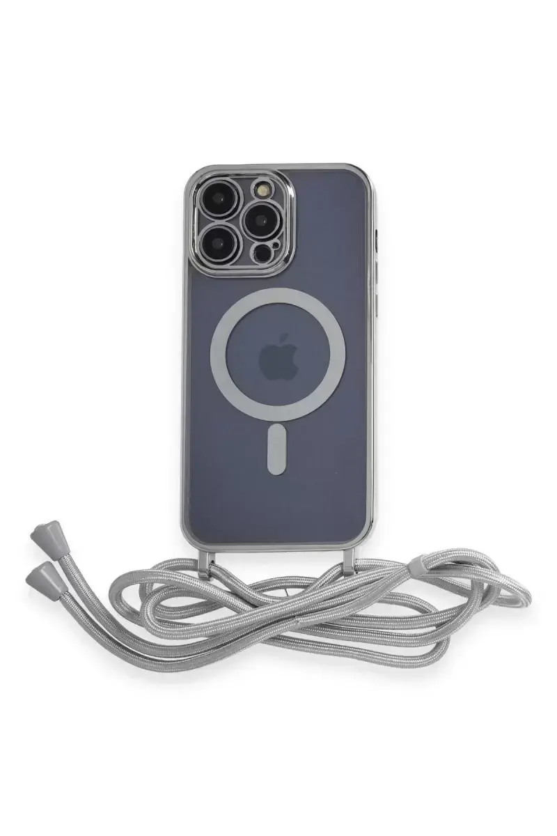 Newface Apple İphone 14 Pro Kılıf Divo Lazer Askılı Magsafe Kapak - Gümüş