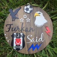 Beşiktaş Takım Konseptli Kişiye Özel İsimli Ahşap Pano