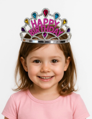 Gümüş Renk Happy Birthday Yazılı Doğum Günü Tacı 60 Cm