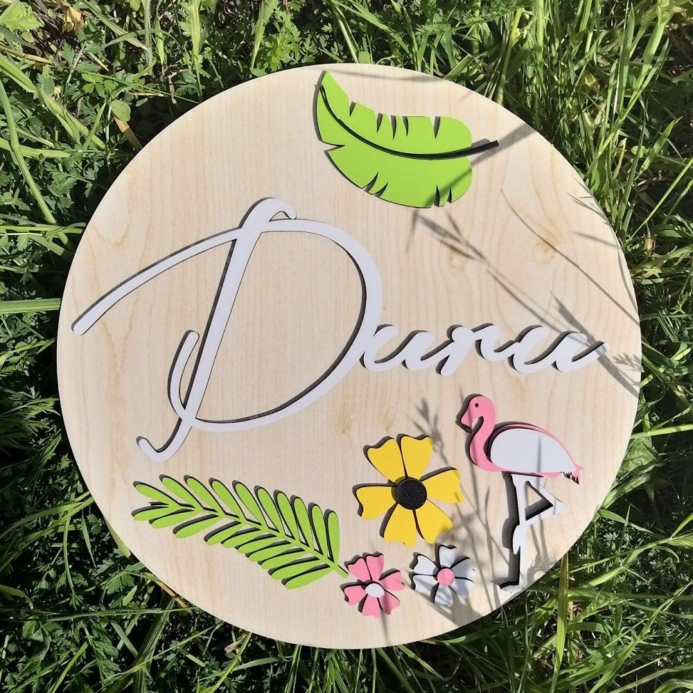 Flamingo Konseptli Kişiye Özel İsimli Ahşap Pano
