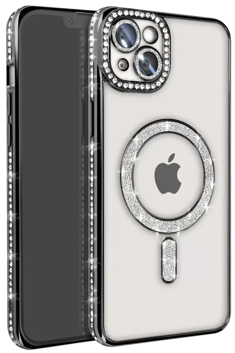 Newface İphone 14 Kılıf Joke Simli Magneticsafe Kılıf - Siyah