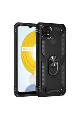 Newface Realme C21 Kılıf Sofya Yüzüklü Silikon Kapak - Siyah