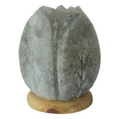 Kabartma Lale Desenli Doğal Kaya Tuzu Lambası Kablolu Ampullü Beyaz 2-4 Kg