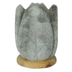 Kabartma Lale Desenli Doğal Kaya Tuzu Lambası Kablolu Ampullü Beyaz 2-4 Kg