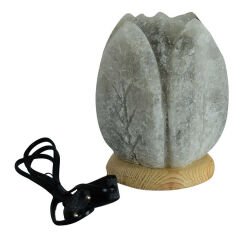 Kabartma Lale Desenli Doğal Kaya Tuzu Lambası Kablolu Ampullü Beyaz 2-4 Kg