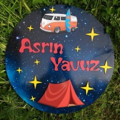 Gece Kamp Konseptli Kişiye Özel İsimli Ahşap Pano