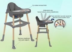 BabyJem Icon Antrasit Mama Sandalyesi Konfor Pedli - Yeşil