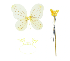 Sarı Kelebek Erkek-kız Seti – 50 Cm Kelebek Kanadı, Taç Ve Asa