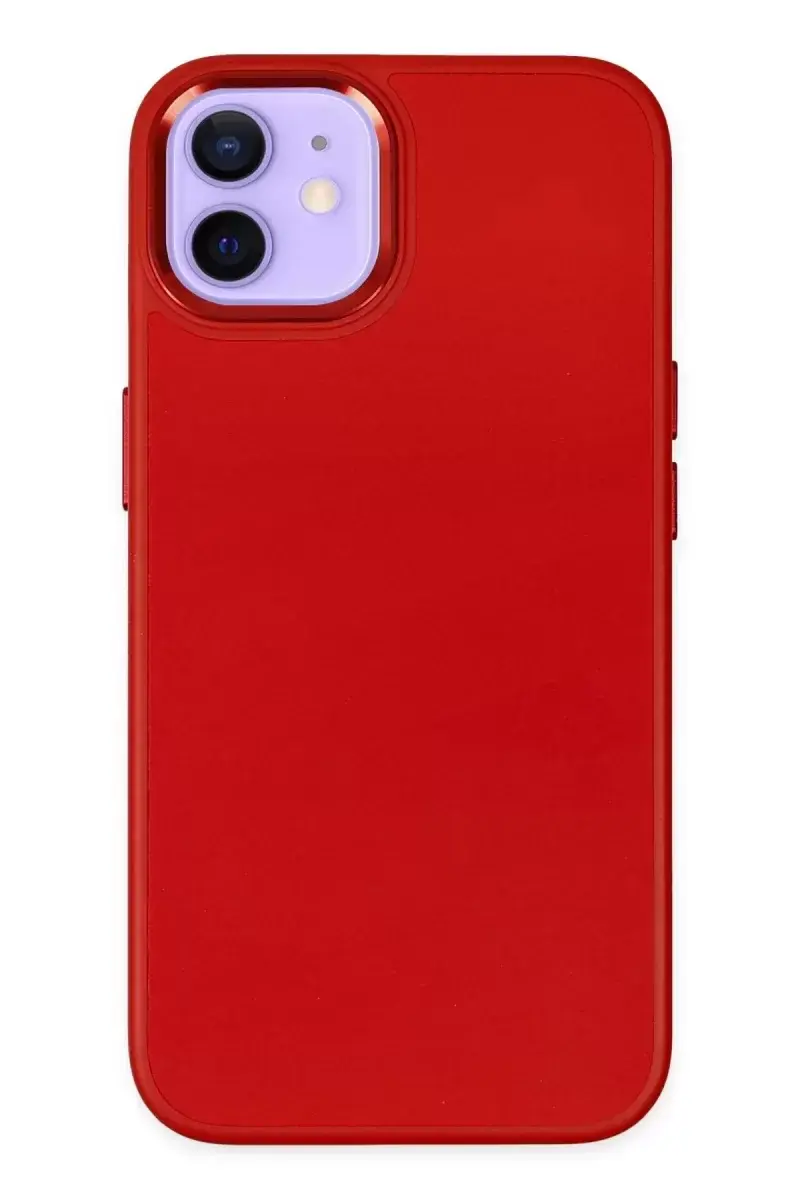 Newface İphone 12 Kılıf Asya Deri Silikon - Kırmızı