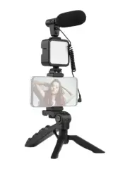 Tripod Telefon Tutucu Kumandalı Mikrofon Led Işık Vlog Video Kayıt
