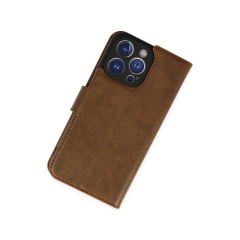 İphone 14 Pro Kılıf Trend S Plus Kapaklı Kılıf - Taba