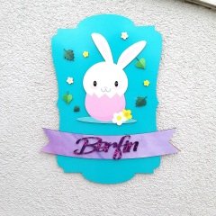 Tavşan Konseptli Kişiye Özel İsimli Ahşap Pano