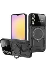 Newface Samsung Galaxy S25 Edge Kılıf Joy Lens Standlı Kapak - Siyah