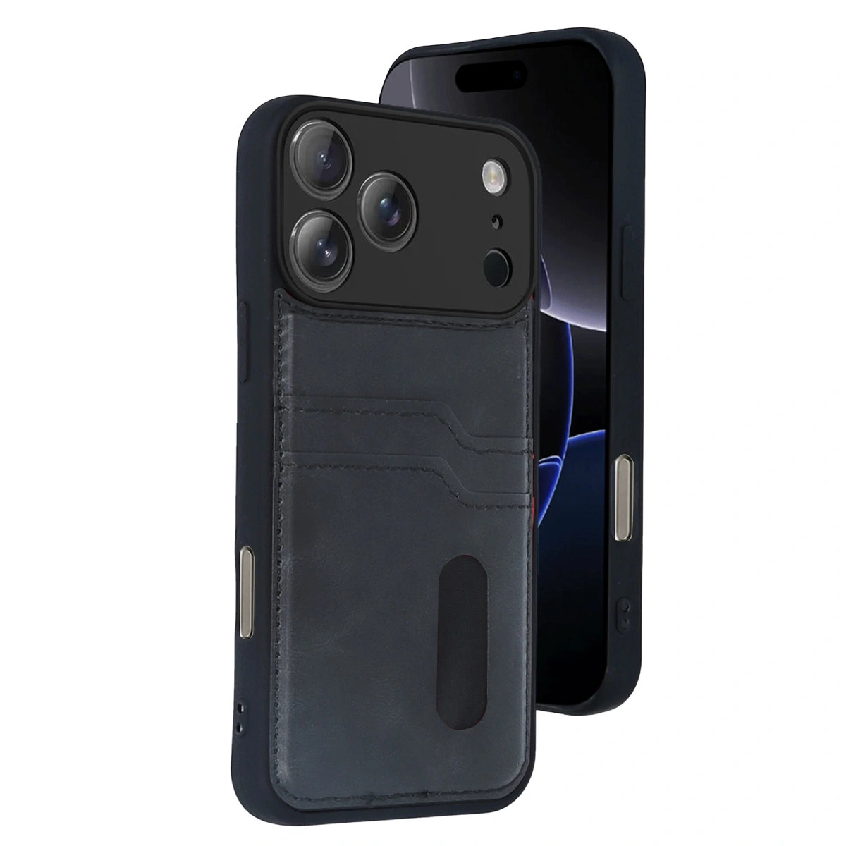 İphone 17 Pro Max Sara Kartvizitli Deri Kılıf - Siyah