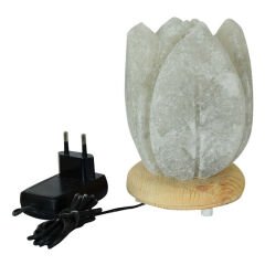 Kabartma Lale Desenli Doğal Kaya Tuzu Lambası Kablolu Ampullü Beyaz 1-2 Kg