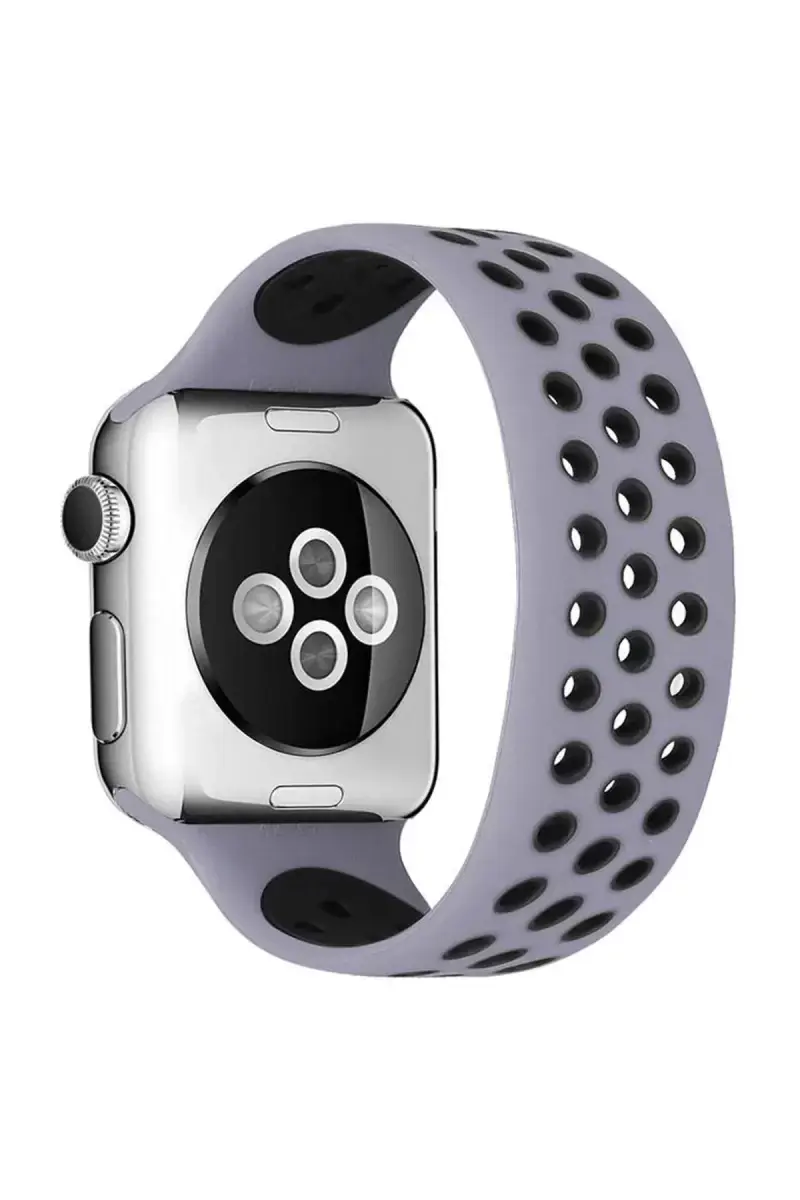 Newface Apple Watch 42mm Ayarlı Delikli Silikon Kordon - Gri-siyah