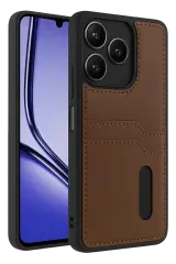 Newface Realme Note 50 4g Kılıf Sara Kartvizitli Deri Kılıf - Taba