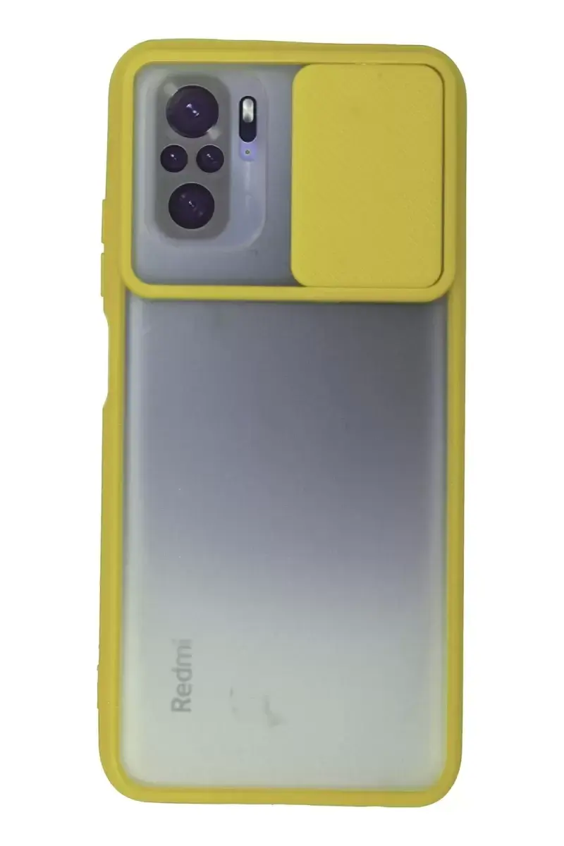 Newface Xiaomi Redmi Note 10 Kılıf Palm Buzlu Kamera Sürgülü Silikon - Sarı