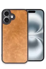 Newface İphone 16 Plus Kılıf Aras Deri Kapak - Taba