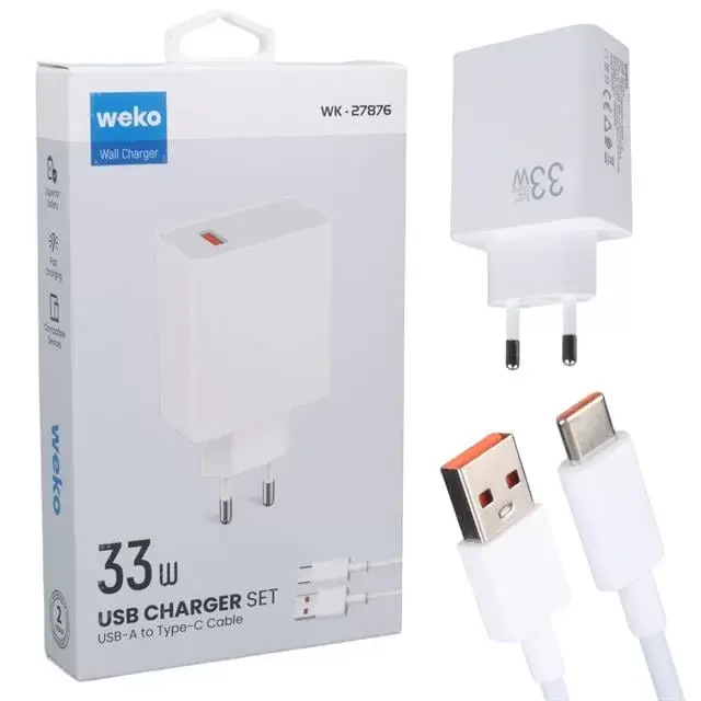 Weko Wk-27876 M11 Beyaz 33 Watt Turbo Usb Şarj Başlık Adaptörü + Type-c Kablo