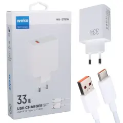 Weko Wk-27876 M11 Beyaz 33 Watt Turbo Usb Şarj Başlık Adaptörü + Type-c Kablo