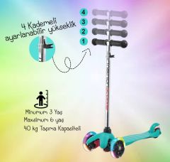 Jusso Led Işıklı Yükseklik Ayarlı 3 Tekerli Scooter - Mavi
