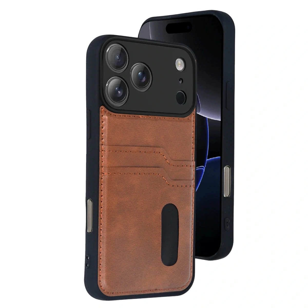 İphone 17 Pro Sara Kartvizitli Deri Kılıf - Taba